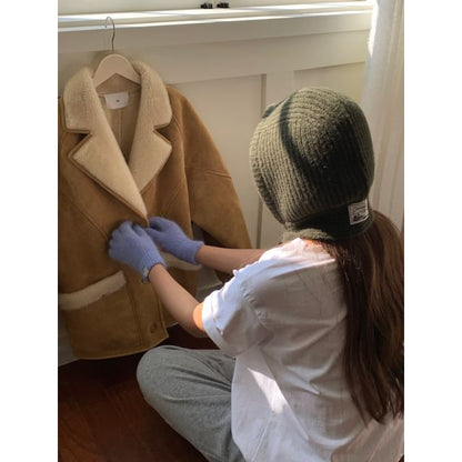 Lace-Up Plain Applique Balaclava Knit Ribbed