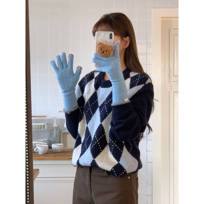 Knit Applique Contrast Trim Gloves