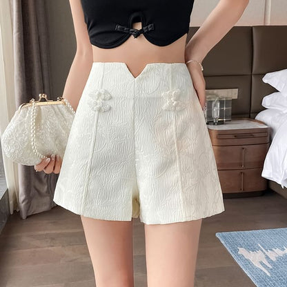 Jacquard Button High Waist Frog Shorts