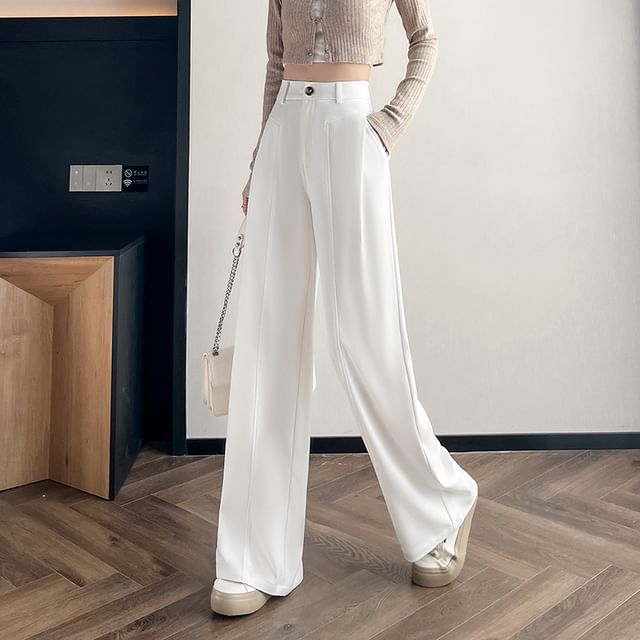 Wide Dress Plain Waist High Leg Pants
