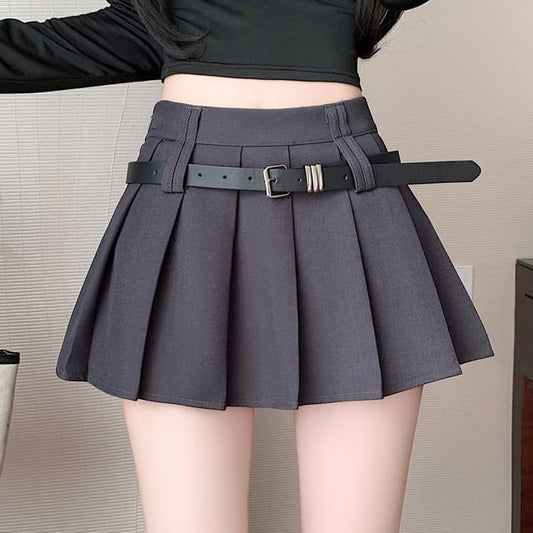 A-Line High Plain Skirt Mini Waist Pleated