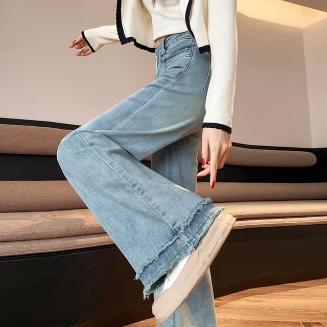 Washed Designs) Bootcut Fringed (Various Waist High Jeans