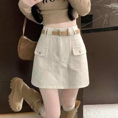 Mini High Cargo A-Line Skirt Plain Rise