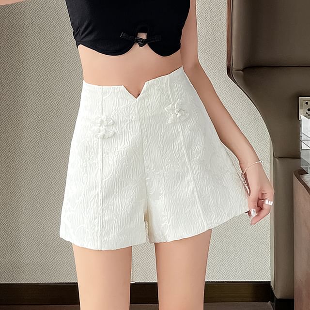 Jacquard Button High Waist Frog Shorts