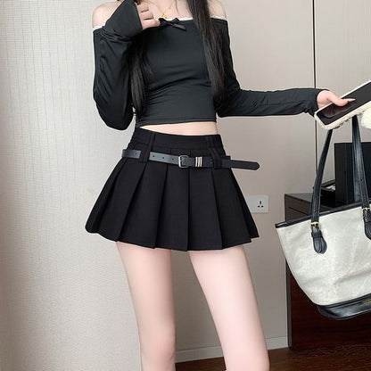 A-Line High Plain Skirt Mini Waist Pleated