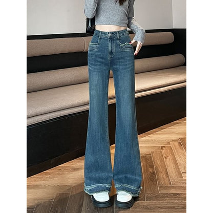 Washed Designs) Bootcut Fringed (Various Waist High Jeans