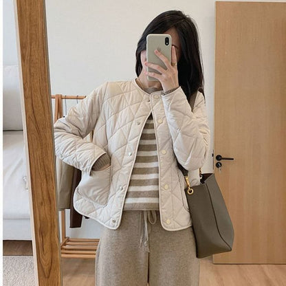 Button-Up Jacket Quilted V-Neck