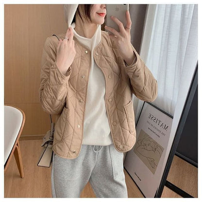 Button-Up Jacket Quilted V-Neck