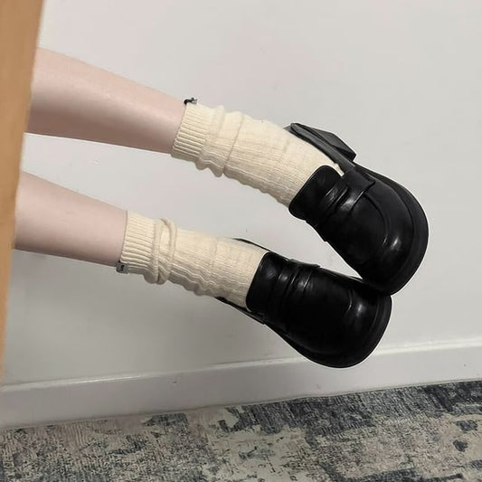 Block Faux Loafers Leather Heel