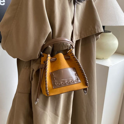 Drawstring Bag Leather Faux Applique Bucket