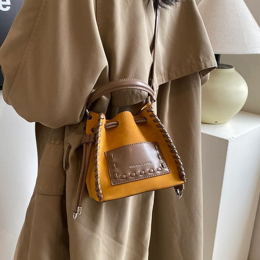 Drawstring Bag Leather Faux Applique Bucket