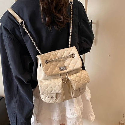 Chain Faux Strap Quilted Leather Backpack