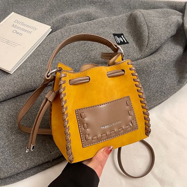 Drawstring Bag Leather Faux Applique Bucket