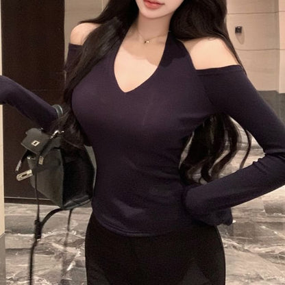 Plain Tee Long-Sleeve Cold-Shoulder