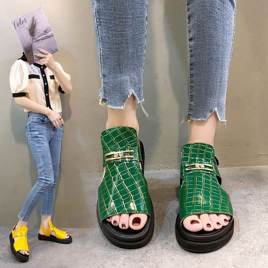 Croc Buckled Grain Sandals