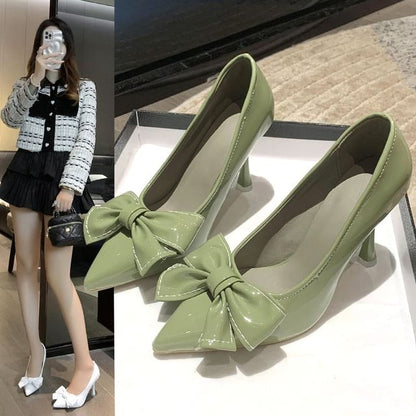 High Bow Pumps Pointy Heel