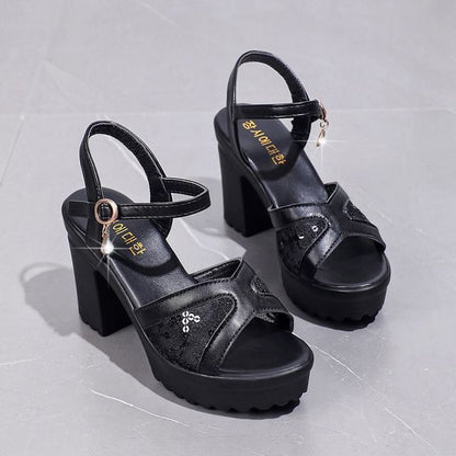 Sandals Heel Chunky Sequined Platform