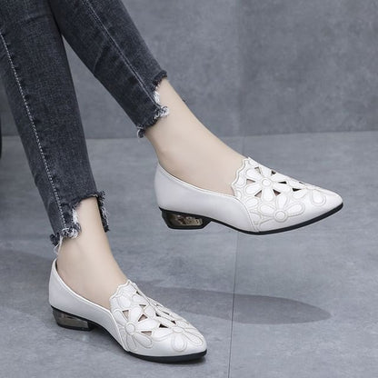 Chunky Heel Pumps Floral Embroidered