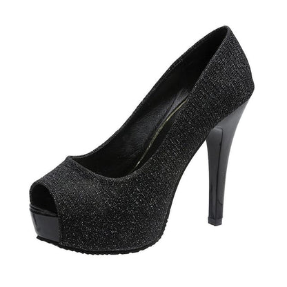 Platform Peep-Toe Stiletto Pump Glitter Heel