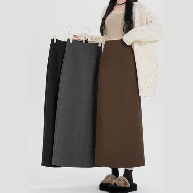 High Skirt Back Midi Plain Slit Waist A-Line