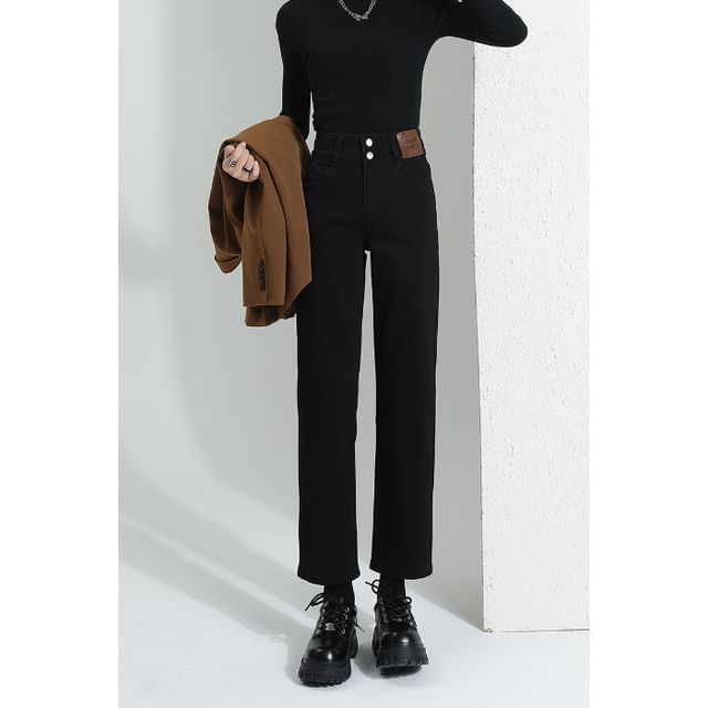 Waist (Various Designs) Washed Straight Jeans Leg High