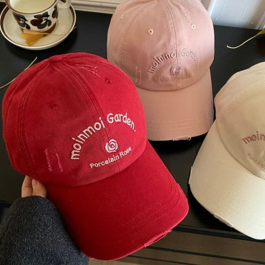 Cap Baseball Embroidered Lettering Distressed