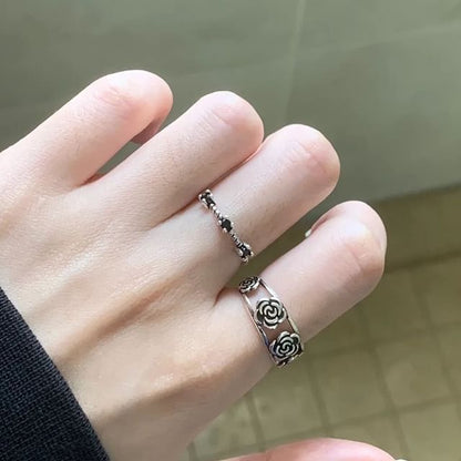 Set Ring Rhinestone Flower Open /