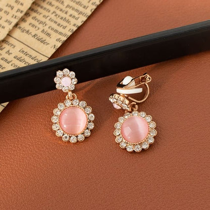 Drop Rhinestone / Cabochon Clip Earring On