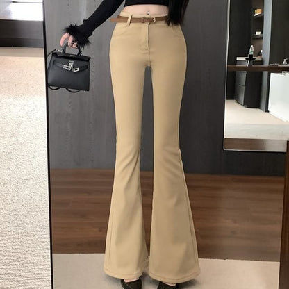 Waist Pants High Plain Flared