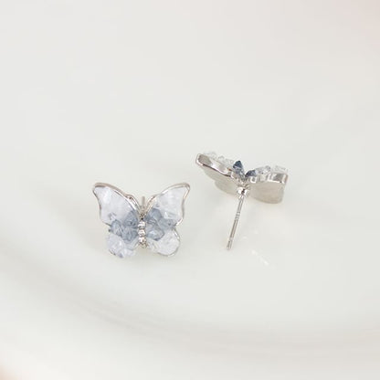 / Stud On Rhinestone Earring Butterfly Clip