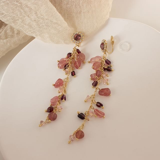 Drop Clip Rhinestone On Beaded Earring /