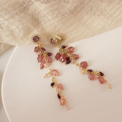 Drop Clip Rhinestone On Beaded Earring /