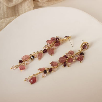 Drop Clip Rhinestone On Beaded Earring /