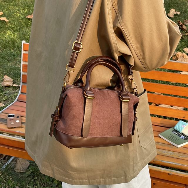 Crossbody Plain Handle Faux Suede Bag Top