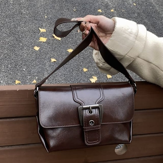 Faux Crossbody Flap Buckled Leather Plain Bag