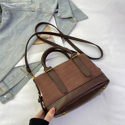 Crossbody Plain Handle Faux Suede Bag Top
