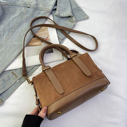 Crossbody Plain Handle Faux Suede Bag Top
