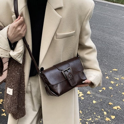 Faux Crossbody Flap Buckled Leather Plain Bag