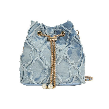Strap Bucket Bag Frayed Drawstring Chain