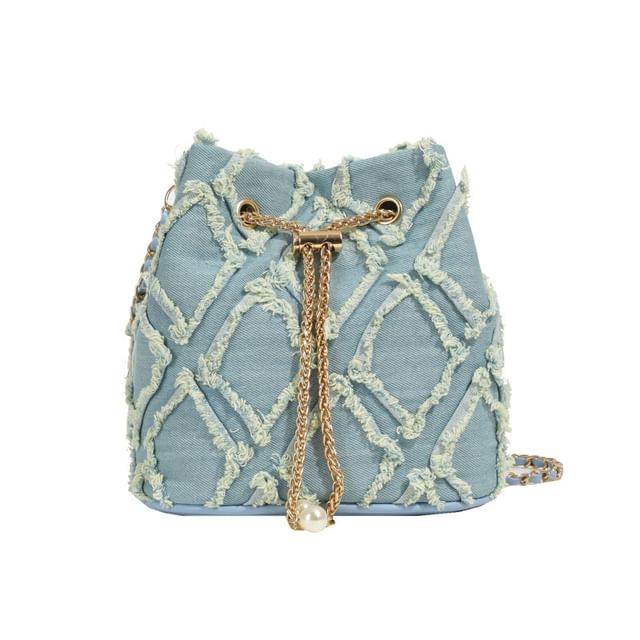 Strap Bucket Bag Frayed Drawstring Chain