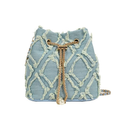 Strap Bucket Bag Frayed Drawstring Chain