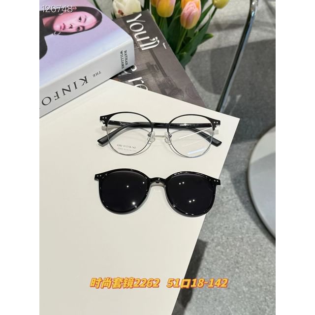 On With Round Glasses Sunglasses Metal Clip