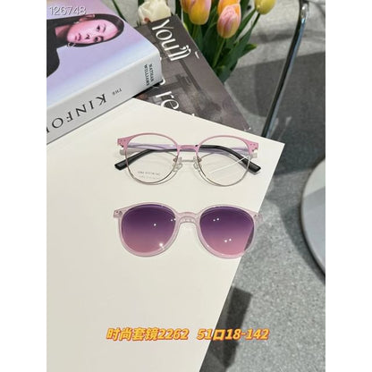 On With Round Glasses Sunglasses Metal Clip