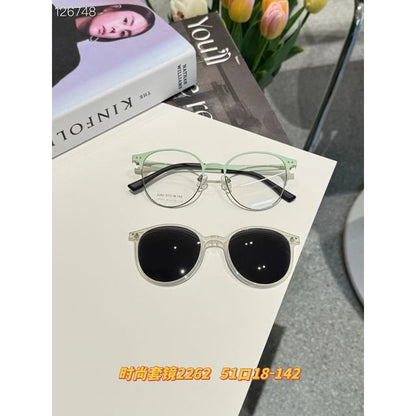 On With Round Glasses Sunglasses Metal Clip