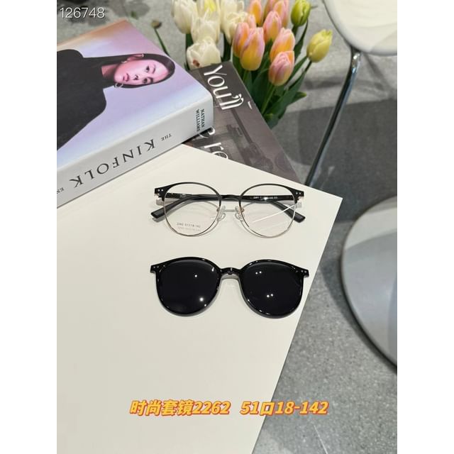 On With Round Glasses Sunglasses Metal Clip