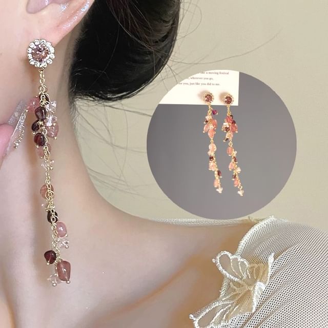 Drop Clip Rhinestone On Beaded Earring /