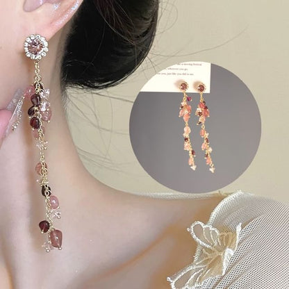 Drop Clip Rhinestone On Beaded Earring /