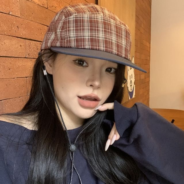 Baseball Drawstring Plaid Cap