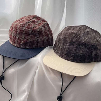 Baseball Drawstring Plaid Cap