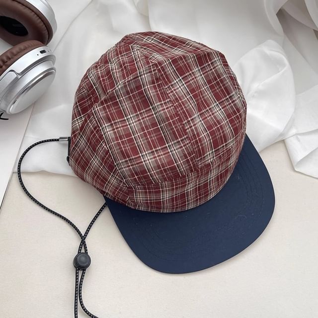 Baseball Drawstring Plaid Cap